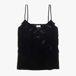 J. Crew Velvet Ruffle Black Lined Cami Tank Top Women Size S K2219
